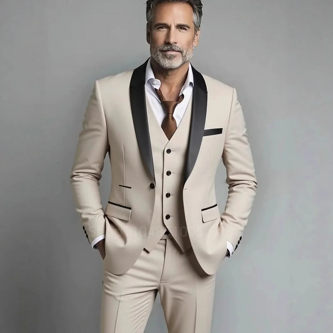 

High Quality Men's Business Casual Suit For Wedding Groom Wear Prom Best Man Blazer Slim Fit 3 Pieces Suits Set Jacket+Vest+Pant