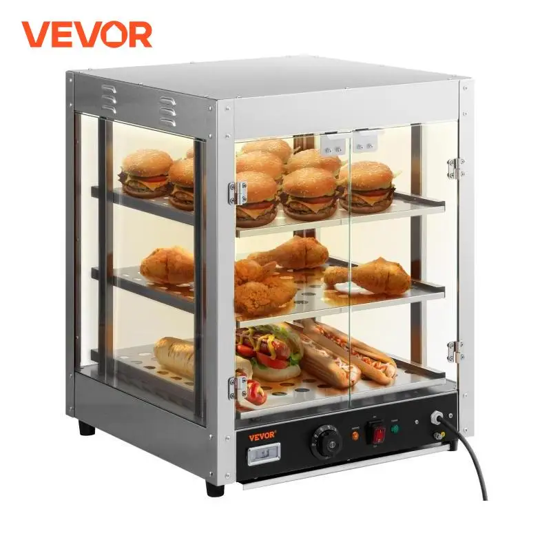 VEVOR 2/3 Tiers Countertop Food Warmer Commercial 3D Heating Pizza Pastry Warmer with Temp Knob Display Kitchen Appliance