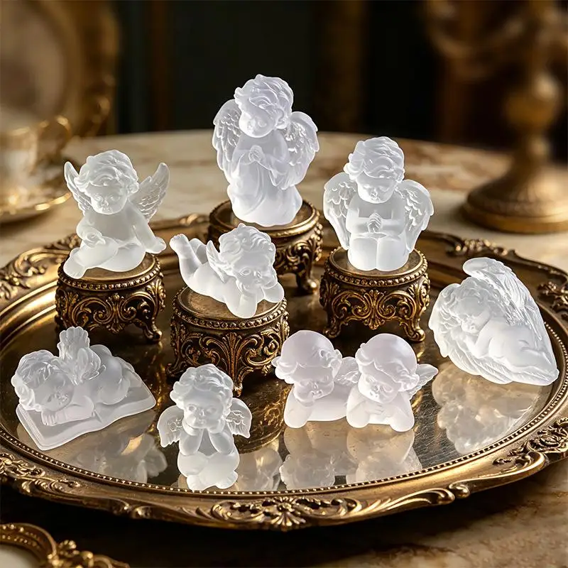 1Pcs Frosted Resin Cherub Angel Figurines Mini Angel Wings Girl Carving, Crystal Home Decor - Unique Handcrafted Gem Crafts