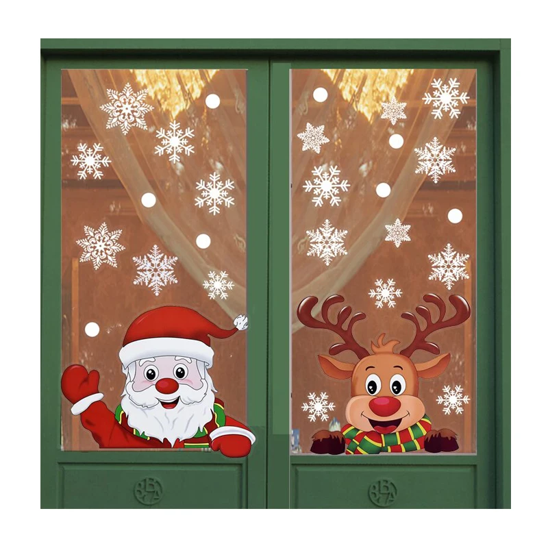 Weihnachts-Fensteraufkleber, Weihnachtsmann, Elch, Schneeflocke, DIY-Wandaufkleber, 2024, Weihnachtsdekoration für Zuhause, Neujahr, Ornamente, Geschenke