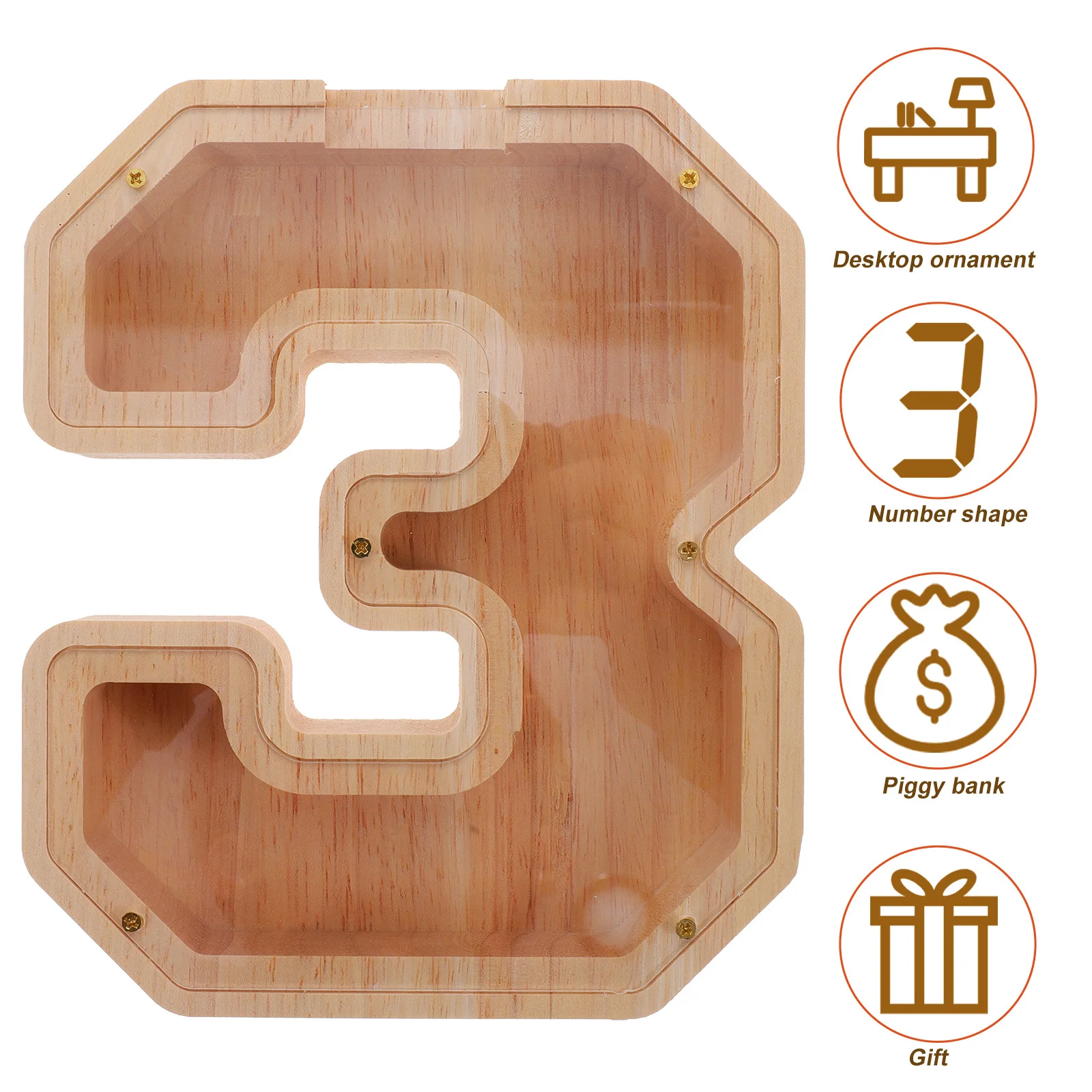 Transparent Wooden Piggy Bank Modern Farmhouse Style Wooden Money Saving Box for Desktop Decoration Money Saving Box