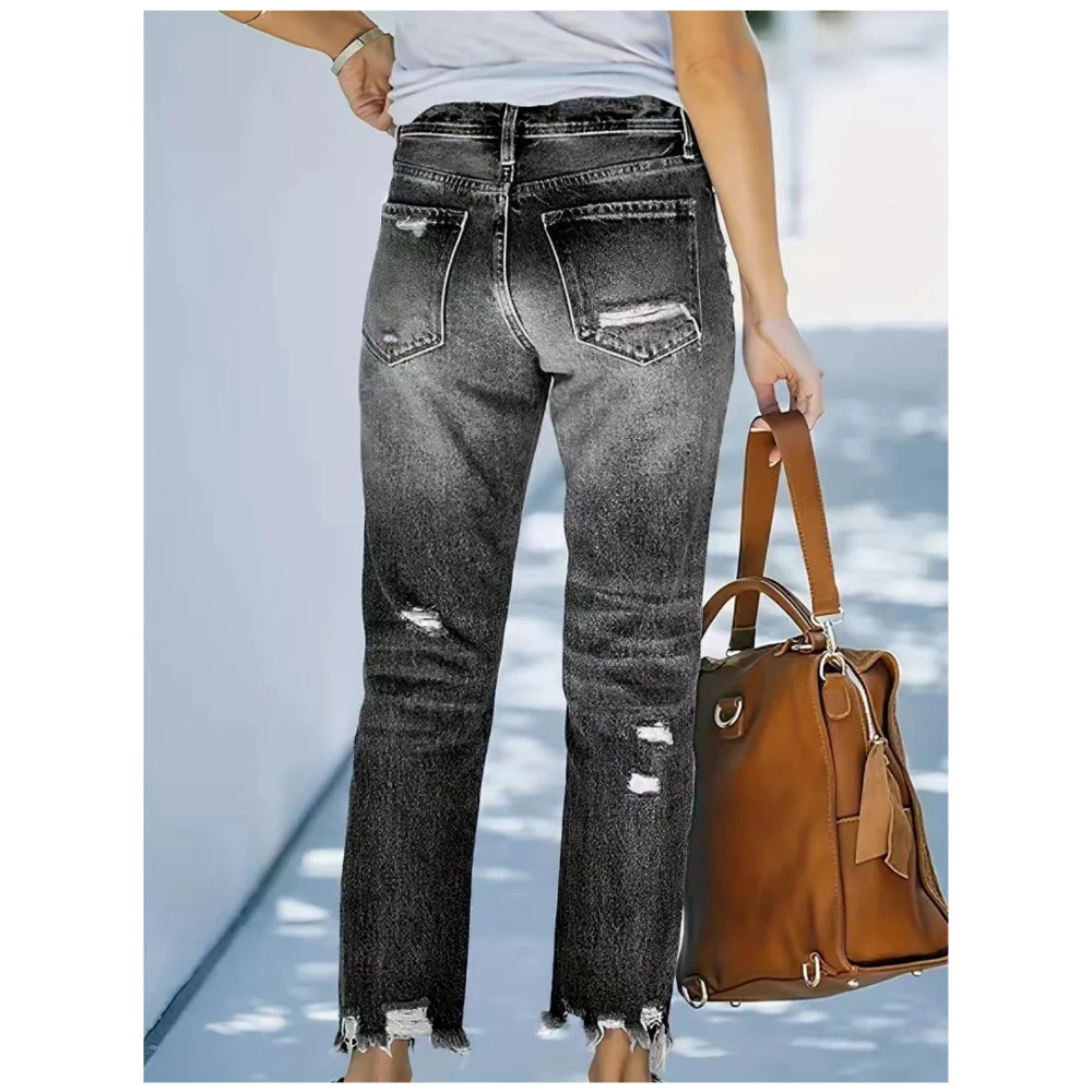 جينز مستقيم جديد لعام 2025 - سروال دينم كاجوال وسميك عند الكاحل، جينز دينم مغسول