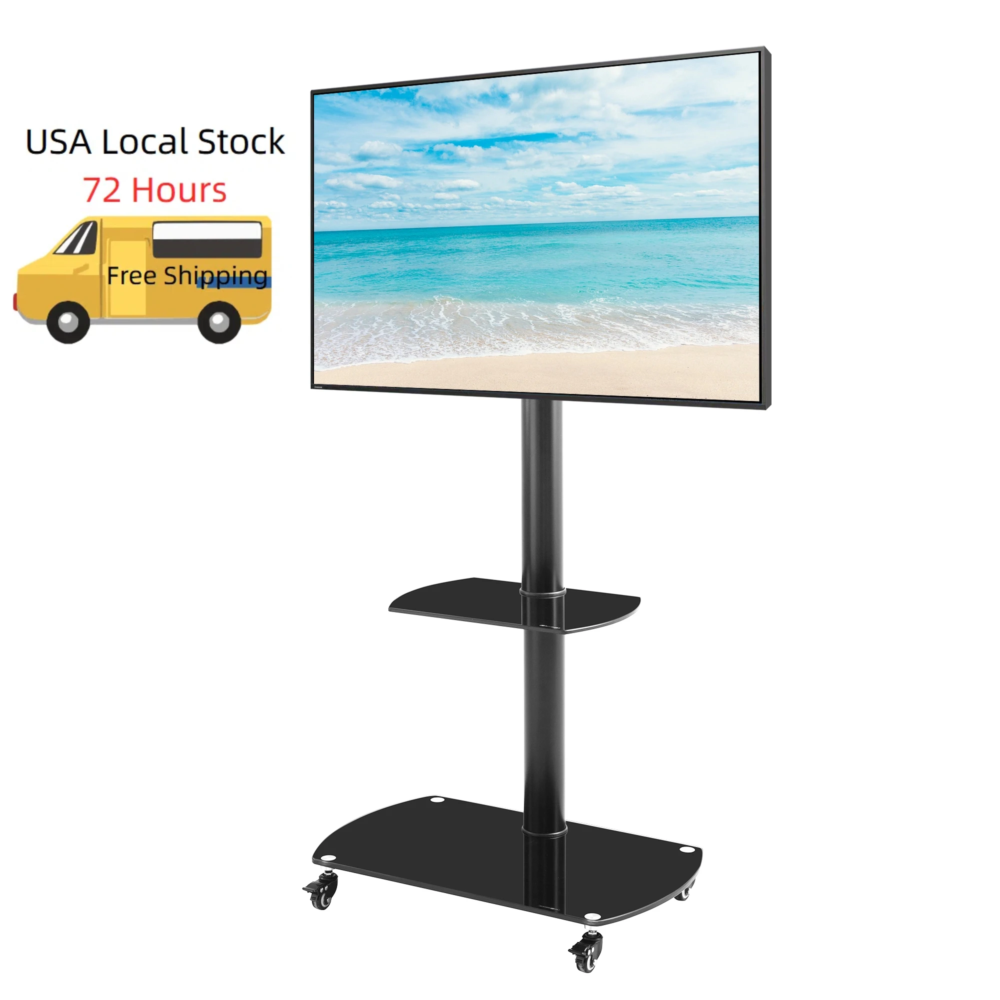 

2025 Trending Products Tv Cart with Tv Mount and Wheels Tempered Glass and Metal Frame Tv Stand