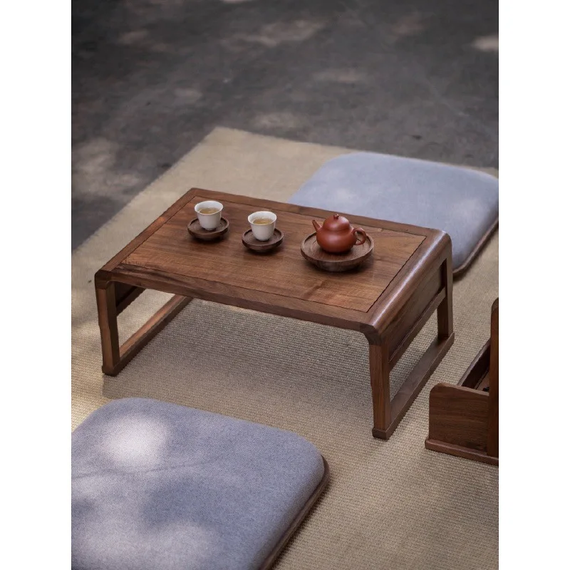 North American black walnut tatami coffee table bay window small table zen tea balcony window sill low kang ka