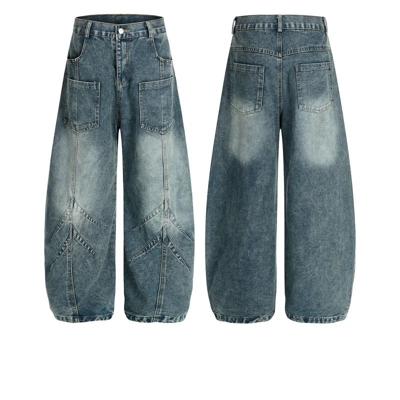 جديد ربيع الخريف الدنيم بانت الرجال الرجعية غسلها المتعثرة منحني سكين الجينز الرجال الهيب هوب بنطال ذو قصة أرجل واسعة سراويل جينز الرجال