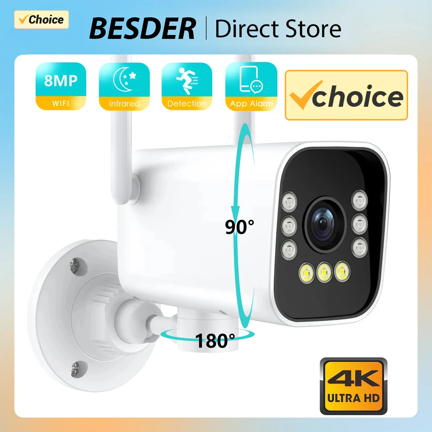 

BESDER Wifi Outdoor PTZ Camera Bullet 8MP Surveillance IP Camera Automatic Tracking Waterproof Home Security 4K HD Wifi Camera