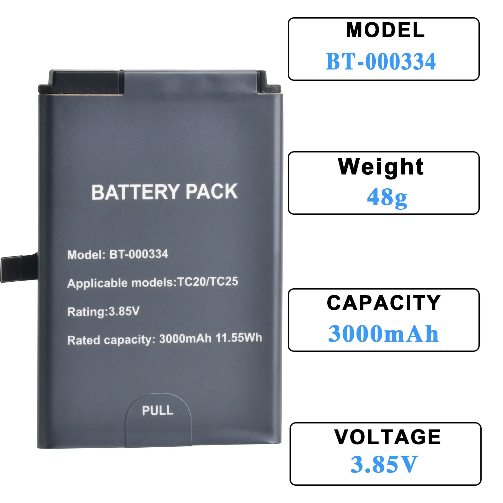 BT-000334 Li-ion PDA Battery, 3000mAh 11.55Wh Replacement Battery for Zebra TC20 TC25 TC200J TC25CJ Handheld Data Terminal PDA