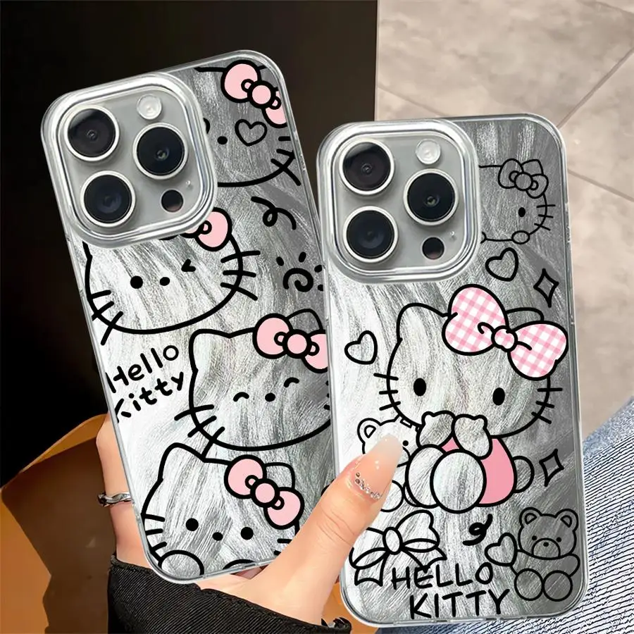 حافظة هاتف كارتونية هالو كيتي لهاتف آيفون 17 Air 13 Pro 16 Pro Max 14 Plus 11 12 14 16e 15 غلاف ناعم أسود