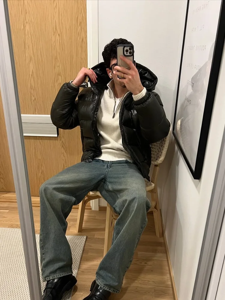 أزياء سوداء لامعة مقنعين معطف القطن المرأة عارضة الوقوف طوق سستة ضئيلة سترة دافئة سيدة الشتاء اليومية تخفيف ملابس خارجية #1