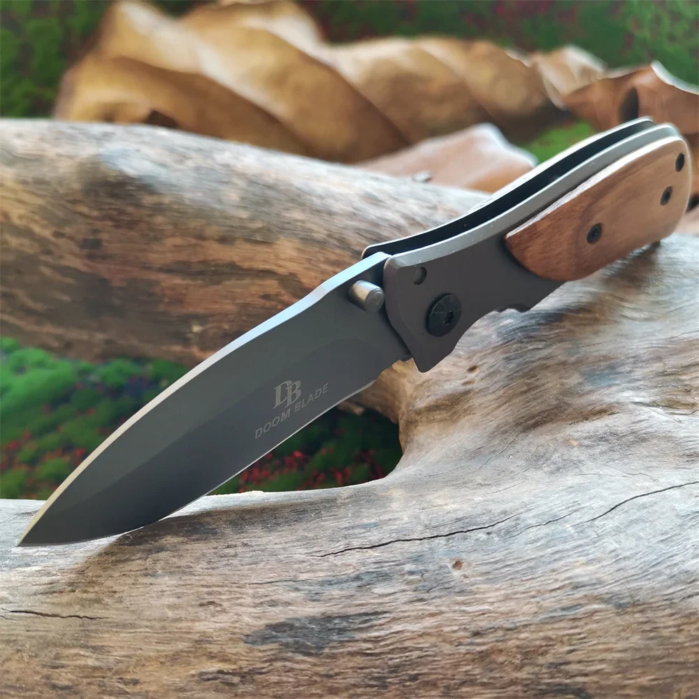 Mini Folding  EDC Pocket  with 8CR13MOV Blade,  Plated Surface, and Wood Handle - Compact and Lightweight Tool