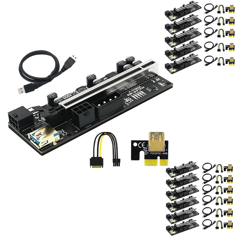 

VER010-X PLUS PCIE 1X до 16X SATA + 6Pin + 4Pin USB3.0 Графический удлинительный кабель Riser Card для майнинга биткойнов