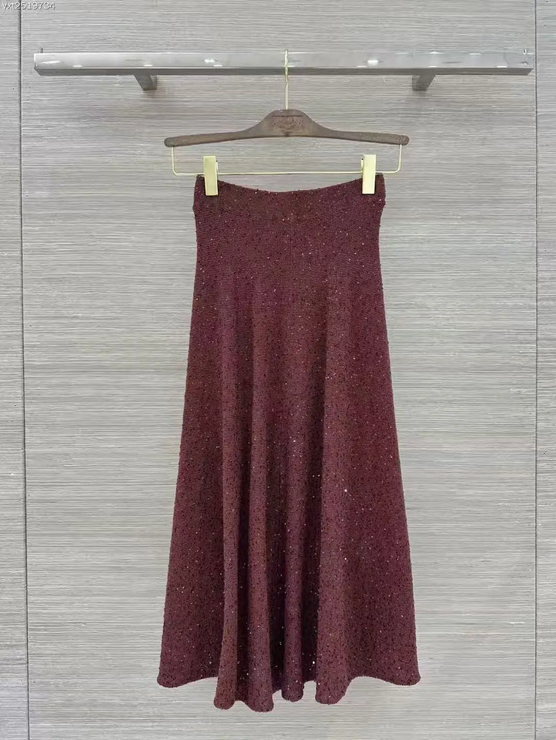 2026A-style large-flare design rust-colored sequin sparkling skirt