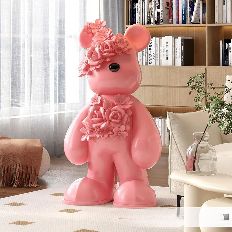 Popular Floral Bear Floor Ornament, Large Tray Decoration for Living Room, Entryway, Study, and Bedroom.