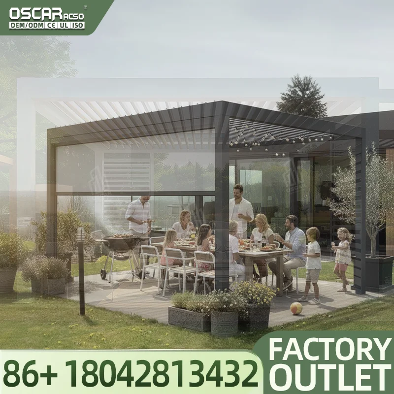 Outdoor Waterproof Motorized Aluminium Louver Roof  Kit for Patio Deck Garden Pergola