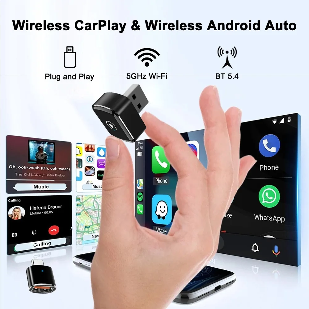 محول CarPlay وAndroid Auto اللاسلكي 2 في 1 - توصيل وتشغيل، توصيل تلقائي سريع، منافذ USB/USB-C، ملحقات السيارة الأساسية