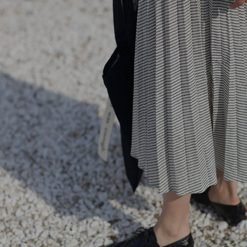 

Юбка миди А-силуэта с высокой талией из хлопка и льна в клетку, плиссированная, простой дизайн, для повседневной носки, художественная, весенняя, средней длины