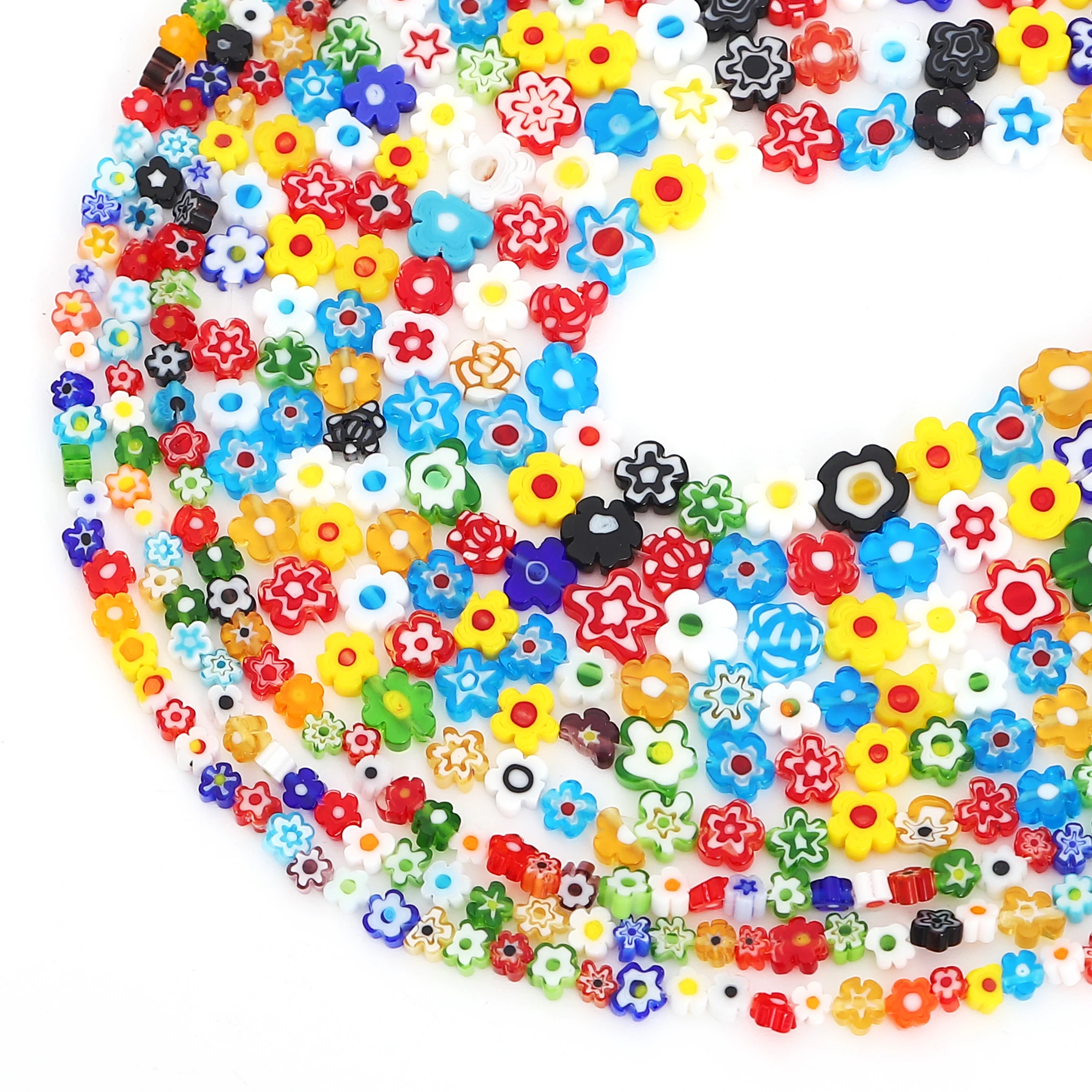 7.5 inch 4-9mm Colorful Mini Lampwork Glass Beads Mixed Color Flower Pattern Glass Beads For Earring Bracelet DIY Jewelry Making
