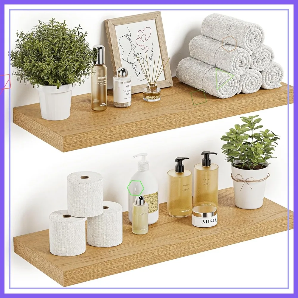 

Набор из 2-х 24-дюймовых плавающих полок, настенные, из дуба в деревенском стиле, для ванной комнаты (над унитазом), спальни, гостиной, кухни, офиса, декор