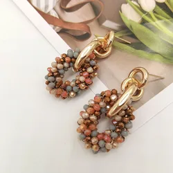 New in Vintage jewellery earrings women Bohemian handmade Women's earrings for girls dangle jewelry rice beaded round hoops