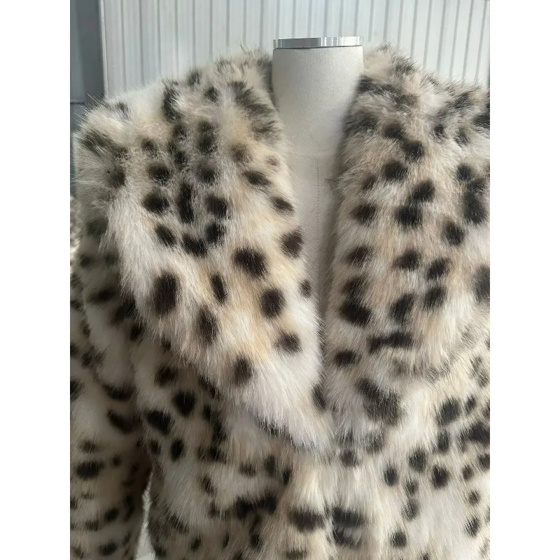 الخريف والشتاء موضة شارع العليا جديد تقليد معطف الفرو المرأة التلبيب ليوبارد طباعة مزاجه الصغير معطف الفرو الاصطناعي