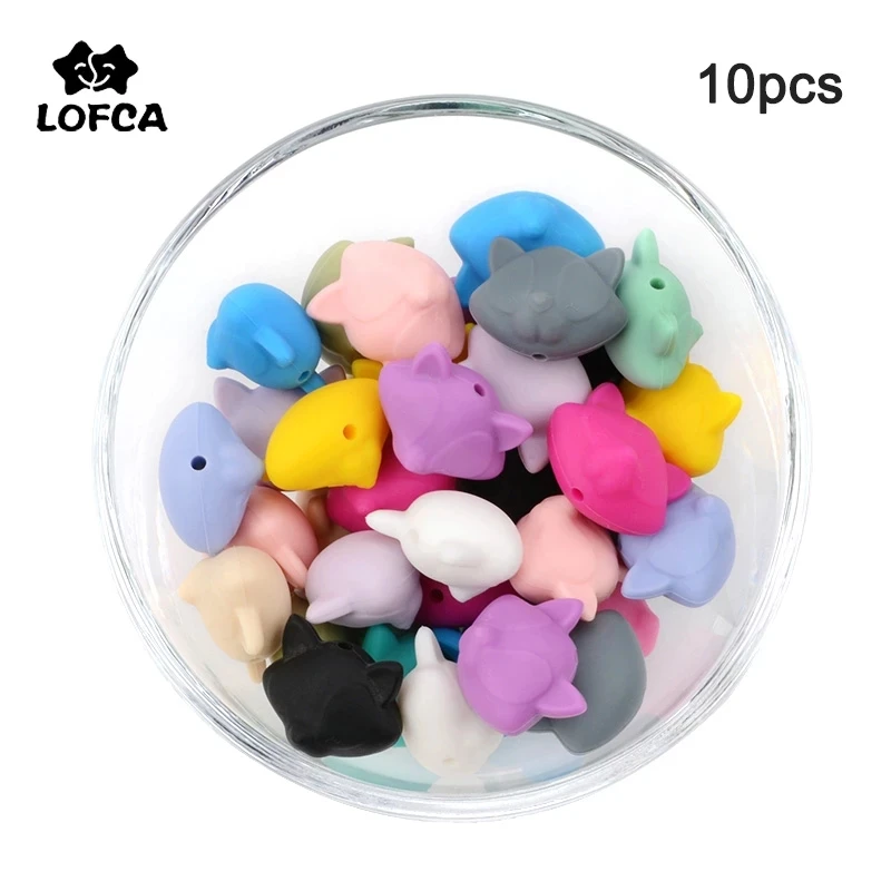 LOFCA 10pcs Silicone Beads Loose Animal Fox Shaped Baby Teethers BPA Free Food Grade Teething Accessories For Necklace Toys DIY