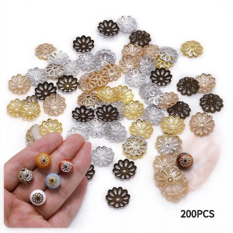 200pcs 9mm Flower Petal Bead Cap Bulk End Spacer Charm Bead Cap For Jewelry Making Accessory DIY Supply For Workshop Use