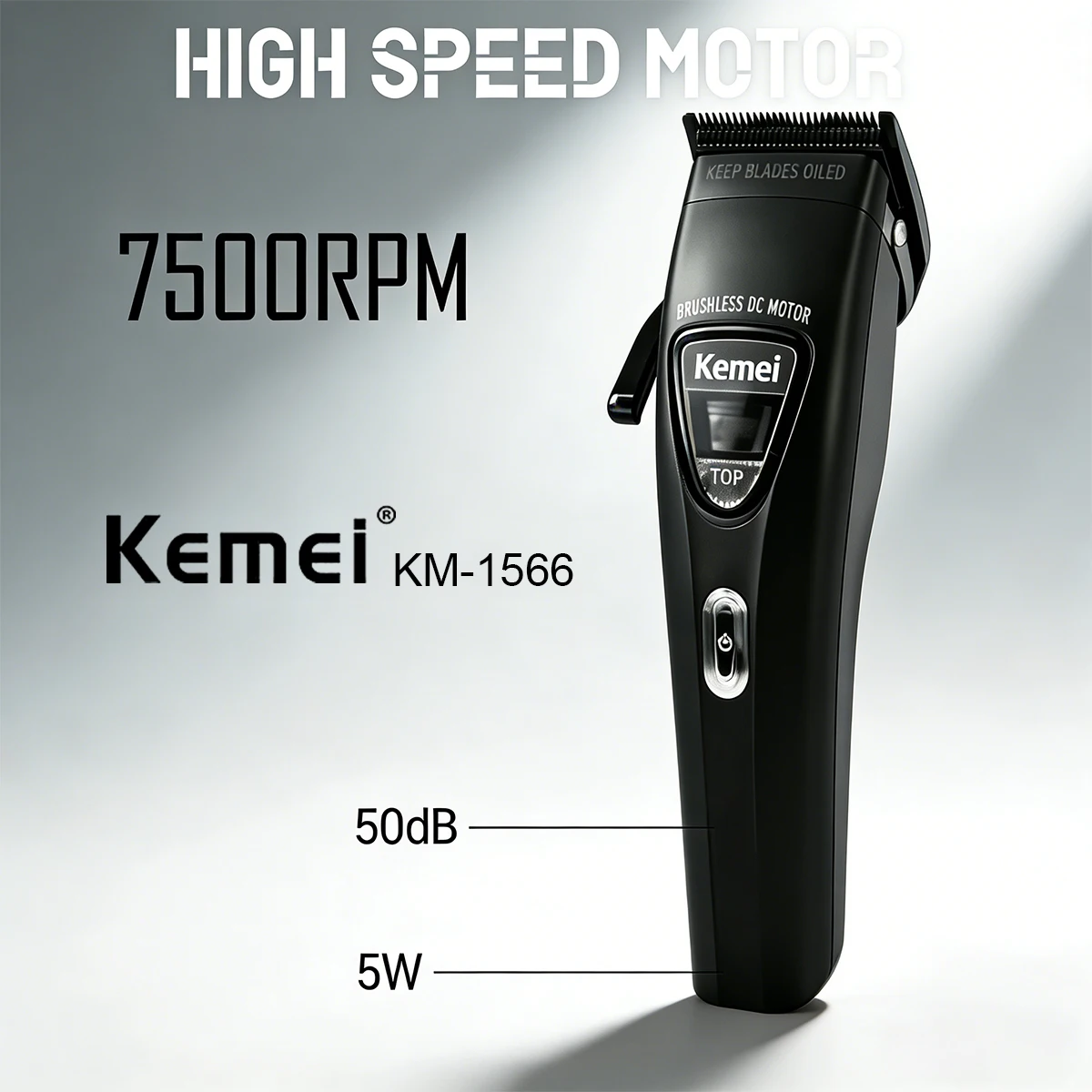 

Профессиональная машинка для стрижки волос Kemei KM-1566 с лезвием DLC Fade 7500 об/мин, внешним роторным бесщеточным двигателем 2500 мАч, для мужских стрижек