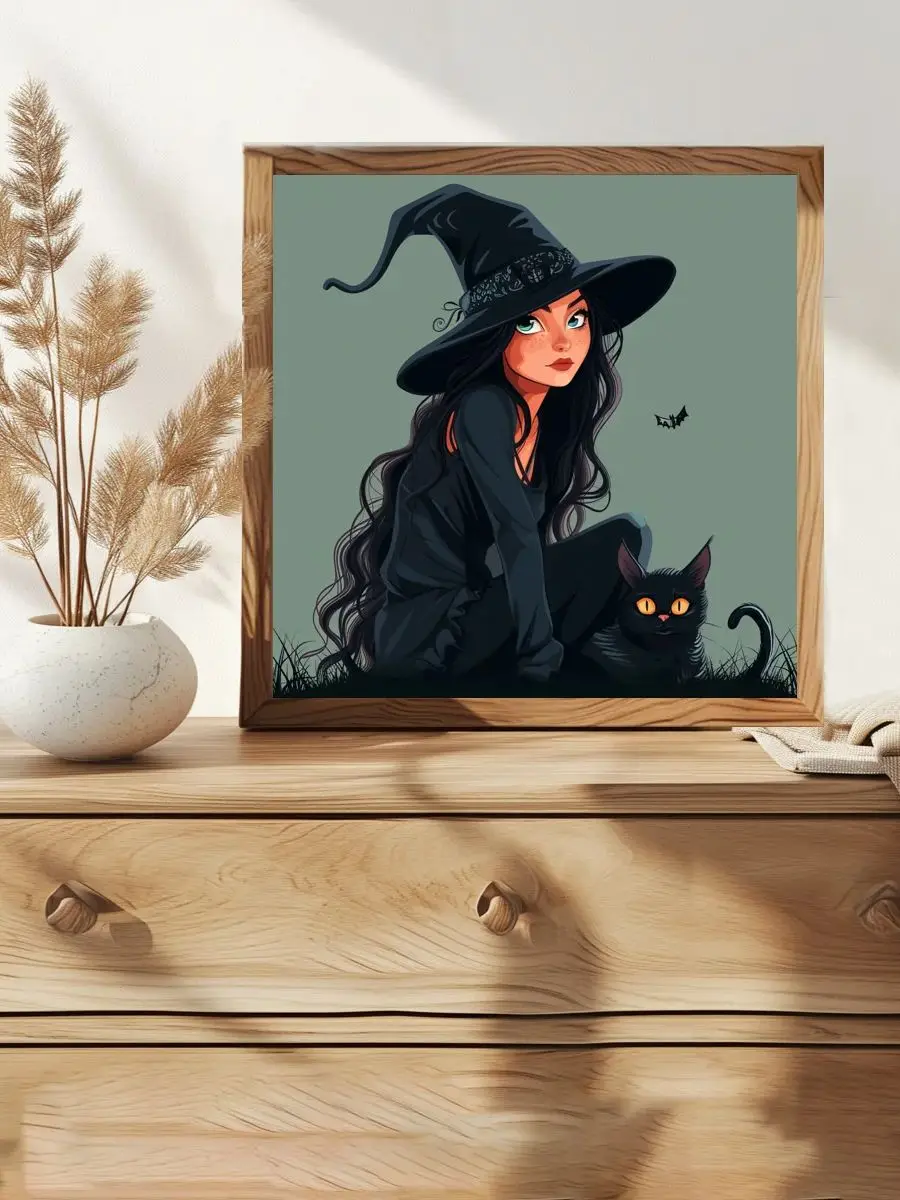 1 Stück 30x30 cm/11,8 Zoll Halloween-Hexen-Kreuzstich-Set DIY-Kit 11CT/14CT Vollstickerei mit Öko-Baumwollfaden als Geschenk – Detail 1