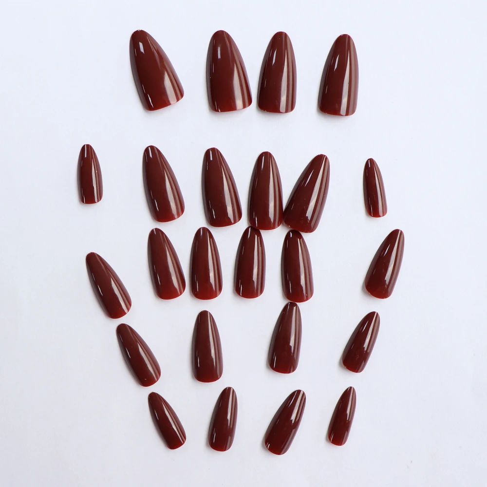 24pcs press on nails short almond Wine red press on nails Solid color sweet french tip press on nails cute nail