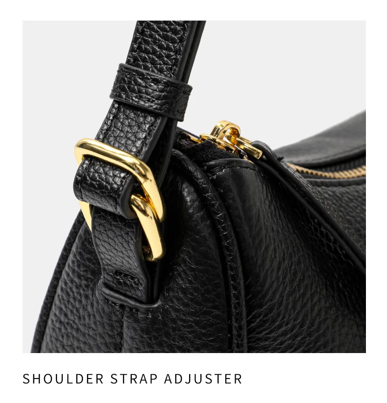 Schwarze Echtleder-Umhängetasche für Damen, Kleine Handytasche, Modisches Accessoire – Detail 14
