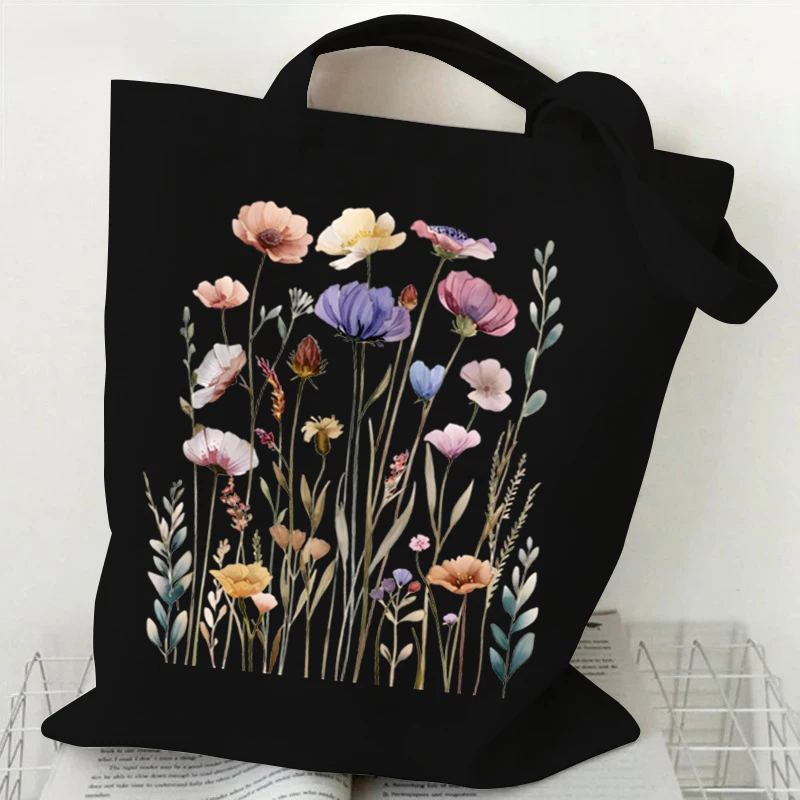 

Boho Wildflowers Pattern Tote Bag Canvas Shoulder Bag for Travel Daily Beach Bags Women's Reusable Shopping Purses Handbags