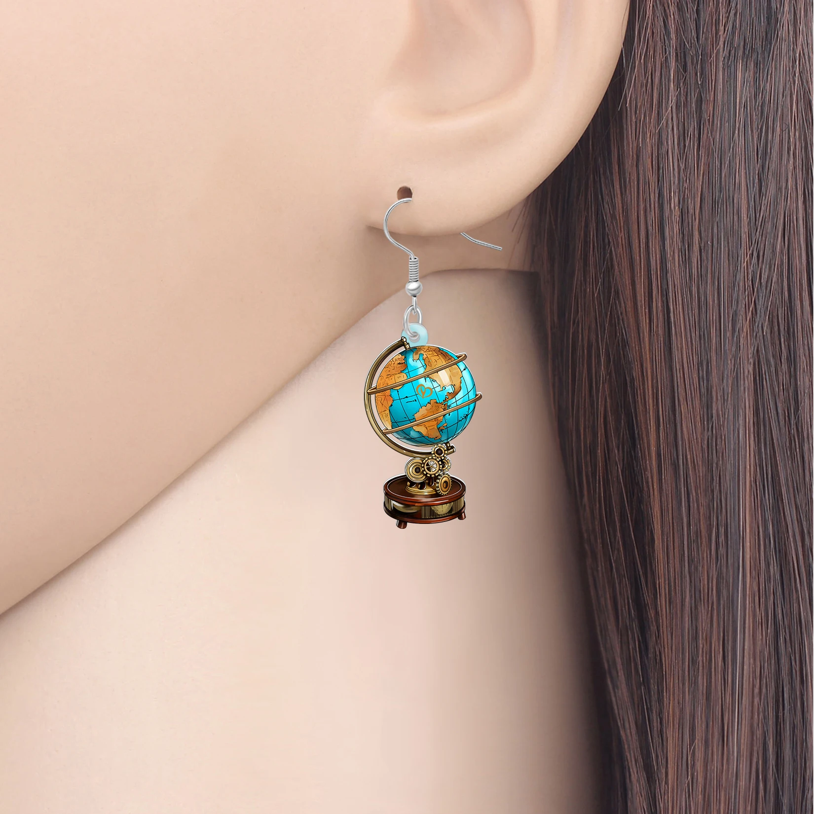 BONSNY Acrylic Vintage World Globe Dangle Earrings Jewelry Steampunk Earth Planet Gifts For Women Girls Geography Lovers Charms