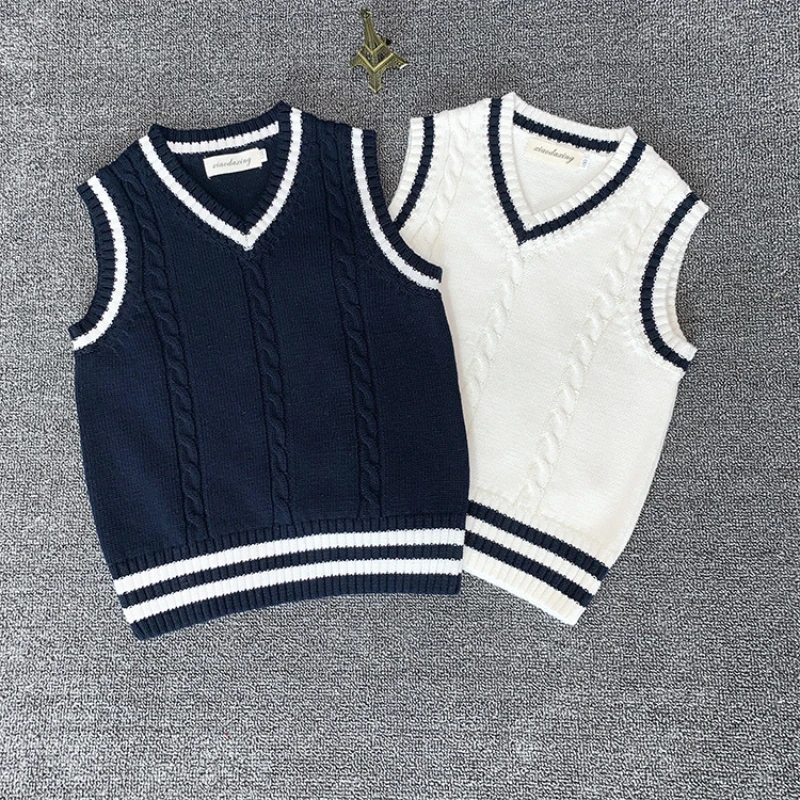 Children Sweater School Uniform Vest Girl Knitted Wool Vest College Style Camisole Baby Boy Sweater كنزة صوفية ملابس شتويه اطفال