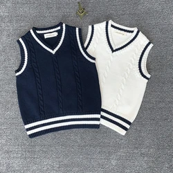 Maglione per bambini uniforme scolastica gilet ragazza maglia di lana maglia stile College canotta maglione per neonato chiavi in mano a poche