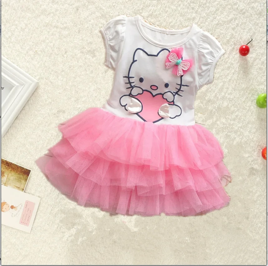 Abbigliamento per bambini Sanrio hellobyke Dress Cute Baby Girls maniche corte Mesh TuTu Princess Dresses Kid Birthday Party Vestidos