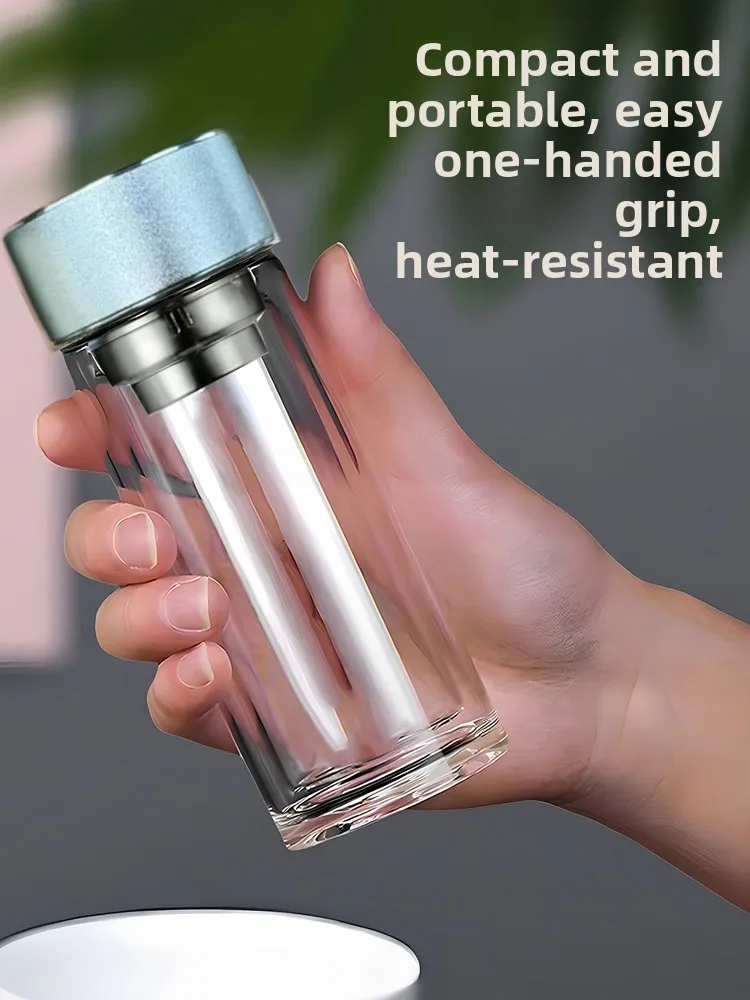 

Portable Double Layered Glass Cup Heat Resistant Anti Scalding Tea Brewing Cup Men Women Home Use Water Cup Gift Cup Small