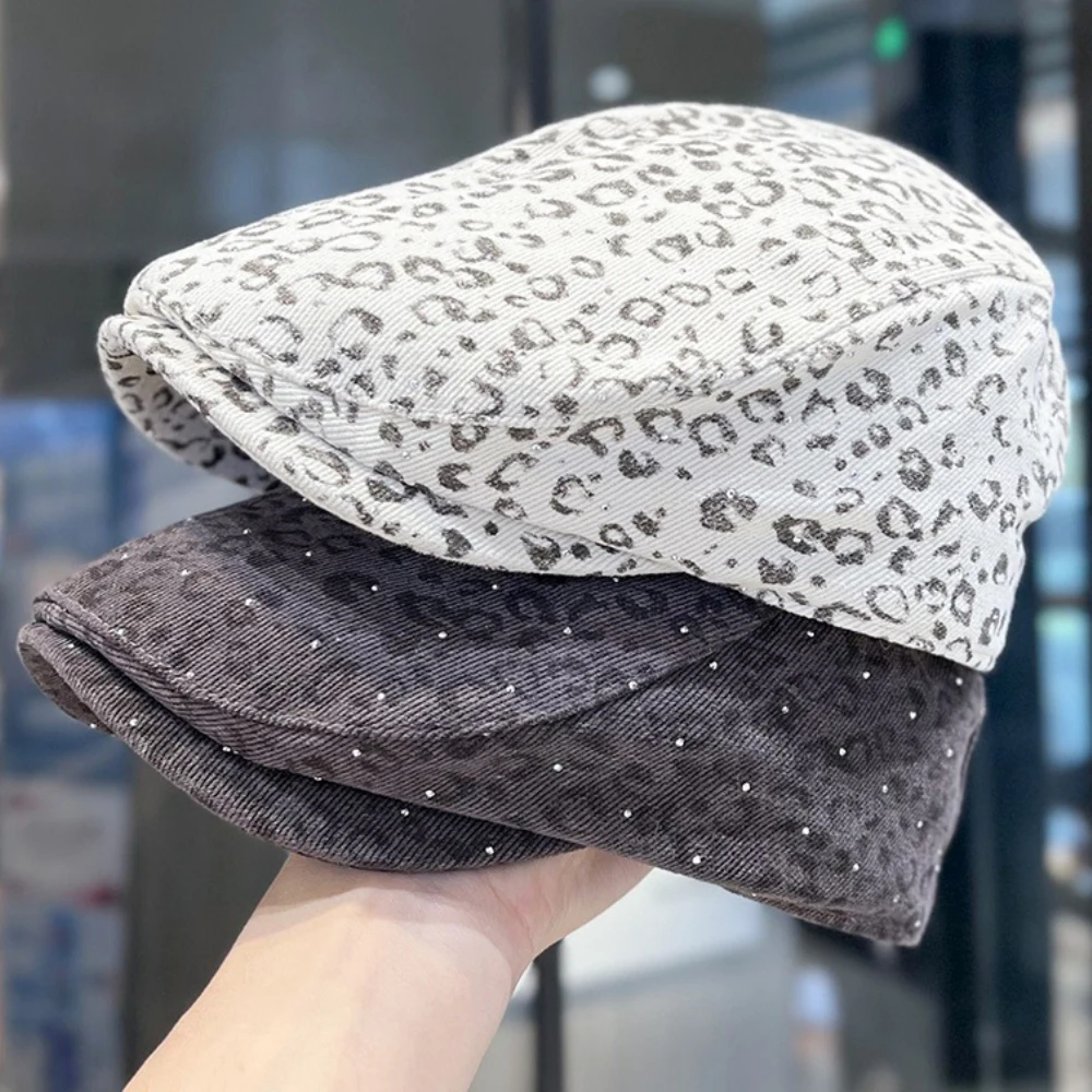HT4874 Berets Glänzende Frühling Herbst Hut Männer Frauen Leopard Künstler Maler Baskenmütze Hut Männlich Weiblich Ivy Flache Kappe Einstellbare Baskenmütze Kappen – Detail 6