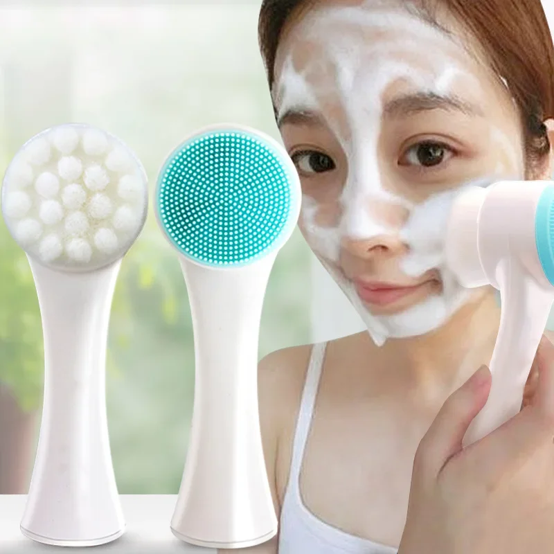 Silicone Facial Facial Cleansing Brush Manual Massage Facial Cleansing Brush Soft Bristles Silicone 3D Double-Sided Face Brushes