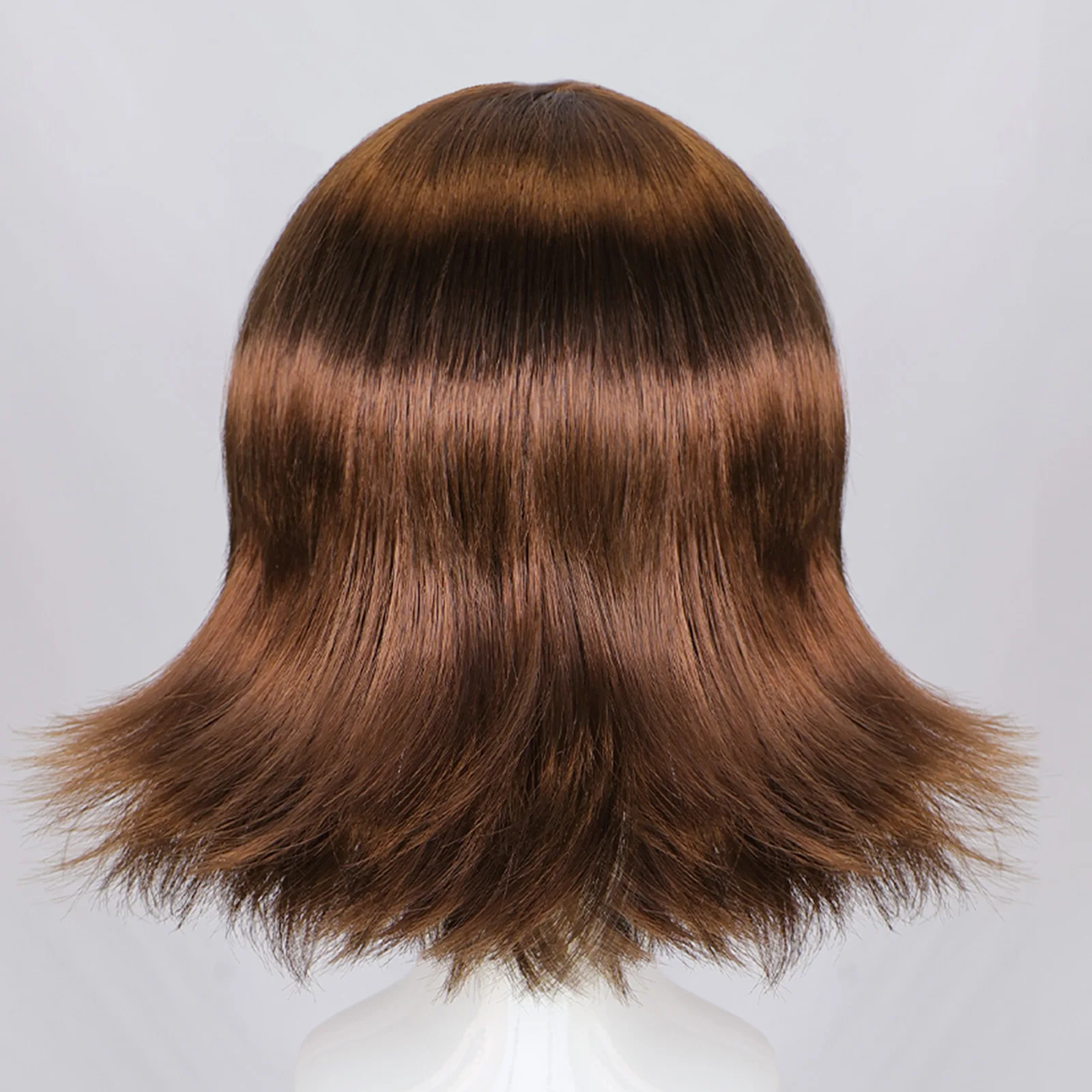 Men Brown Flip Out Retro Cosplay Wig With Bangs Synthetic Equipped with matching fake beard glasses and chain accessories