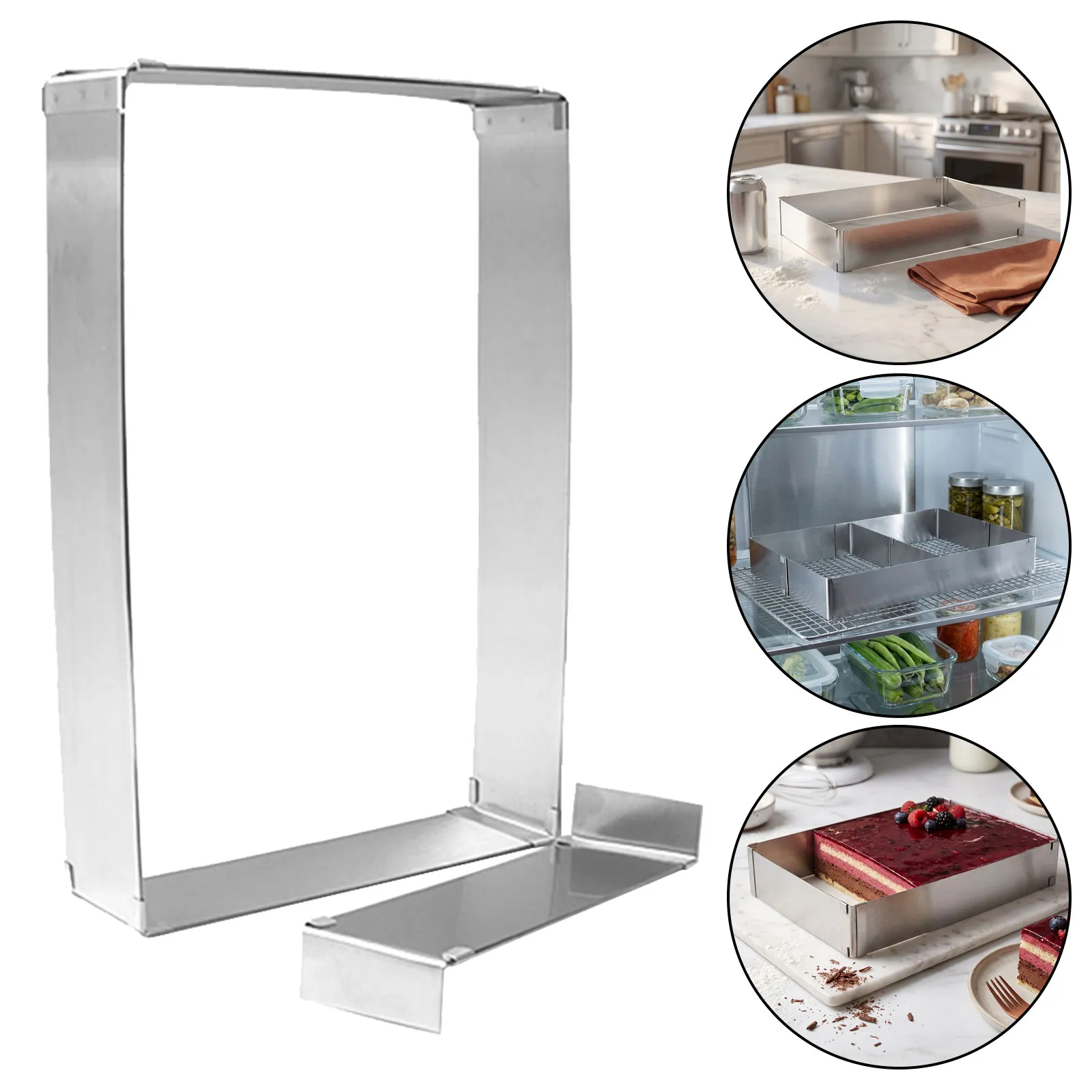 2Pcs Stainless Steel Adjustable Rectangular Cake Ring Expandable Frame for Baking Mousse Cakes Tiramisu Desserts