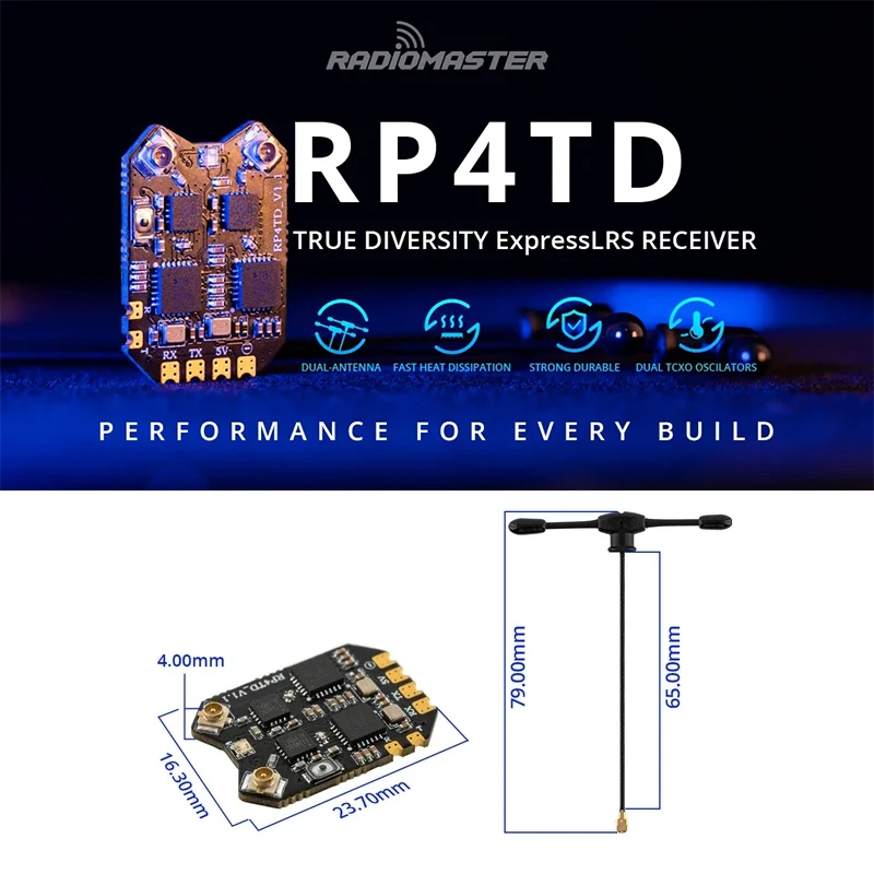 RadioMaster RP4TD ExpressLRS 2.4GHz Nano Receiver True Diversity Receiver for FPV Drone Fixed Wing RC Model Aircraft DIY Parts