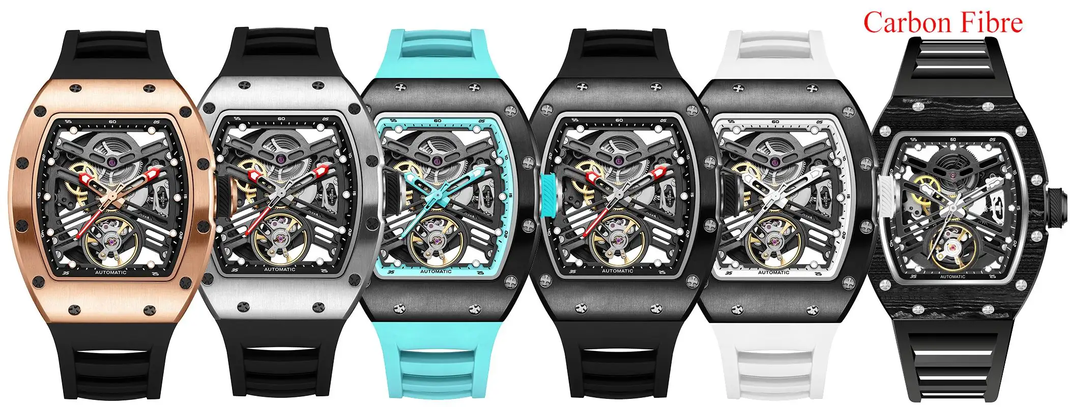 2026 Men's Automatic Mechanical Watch Black Warrior Hollow Design Waterproof Rubber Strap Stainless Steel Case Luminous