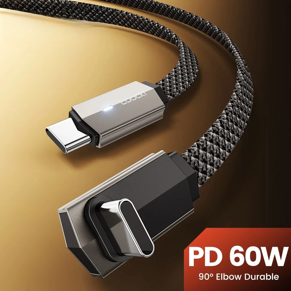 

Toocki 90 degree Angle dual Type-C interface data cable, 60W fast charging, USB-C PD fast charging data cable for iPhone POCO