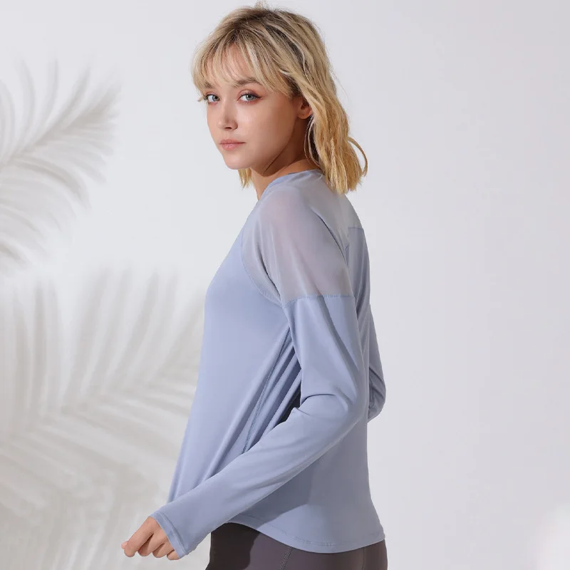 Women Loose Yoga Shirts Long Sleeves Sport T-Shirts Mesh Breathable Running Sweatshirts Quick Dry Gym Fitness Tops Blouse Female