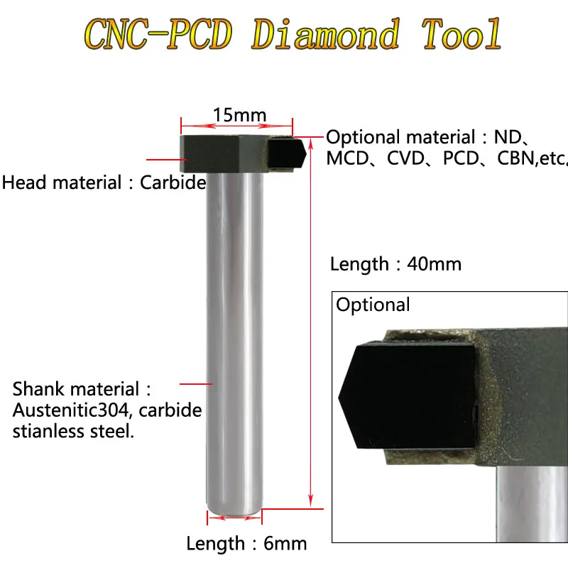 YuHe PCD Milling Cutter Jewelry Diamond Tools New Material CNC Carbide Countersink Engraving Bits Router Bit