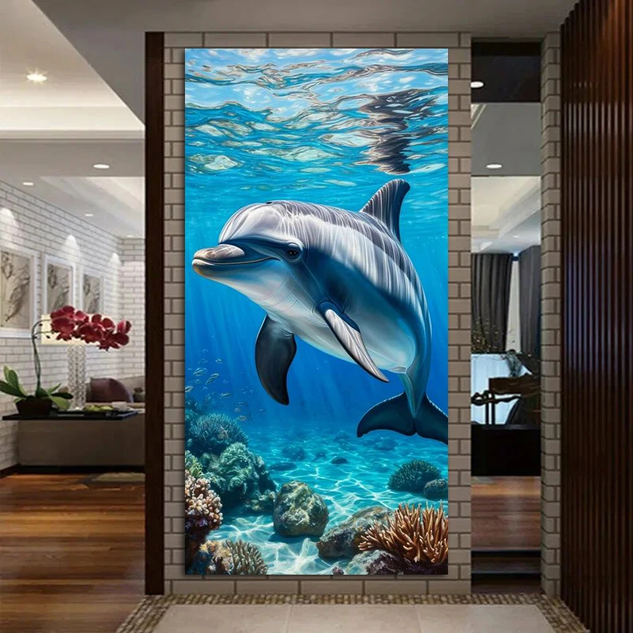 Dolphin Large Size Diy Diamond Art For Adults Painting Kits New Arrivals Sea Animals Full Drill Mosaic Embroidery Picture
