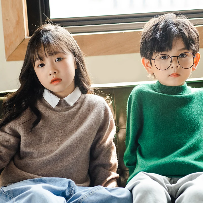 سترة صوفية سميكة بياقة عالية للأطفال الذكور، ملابس شتوية، ملابس أطفال من الصوف الخالص للخريف والشتاء، ملابس محبوكة للأطفال