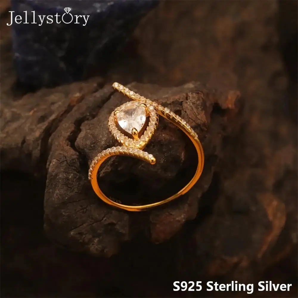 

JellyStory Sparkling Teardrop Ring Birthday Stacking Jewelry S925 Silver Full Inlaid Moissanite High End Fashion Band for Women