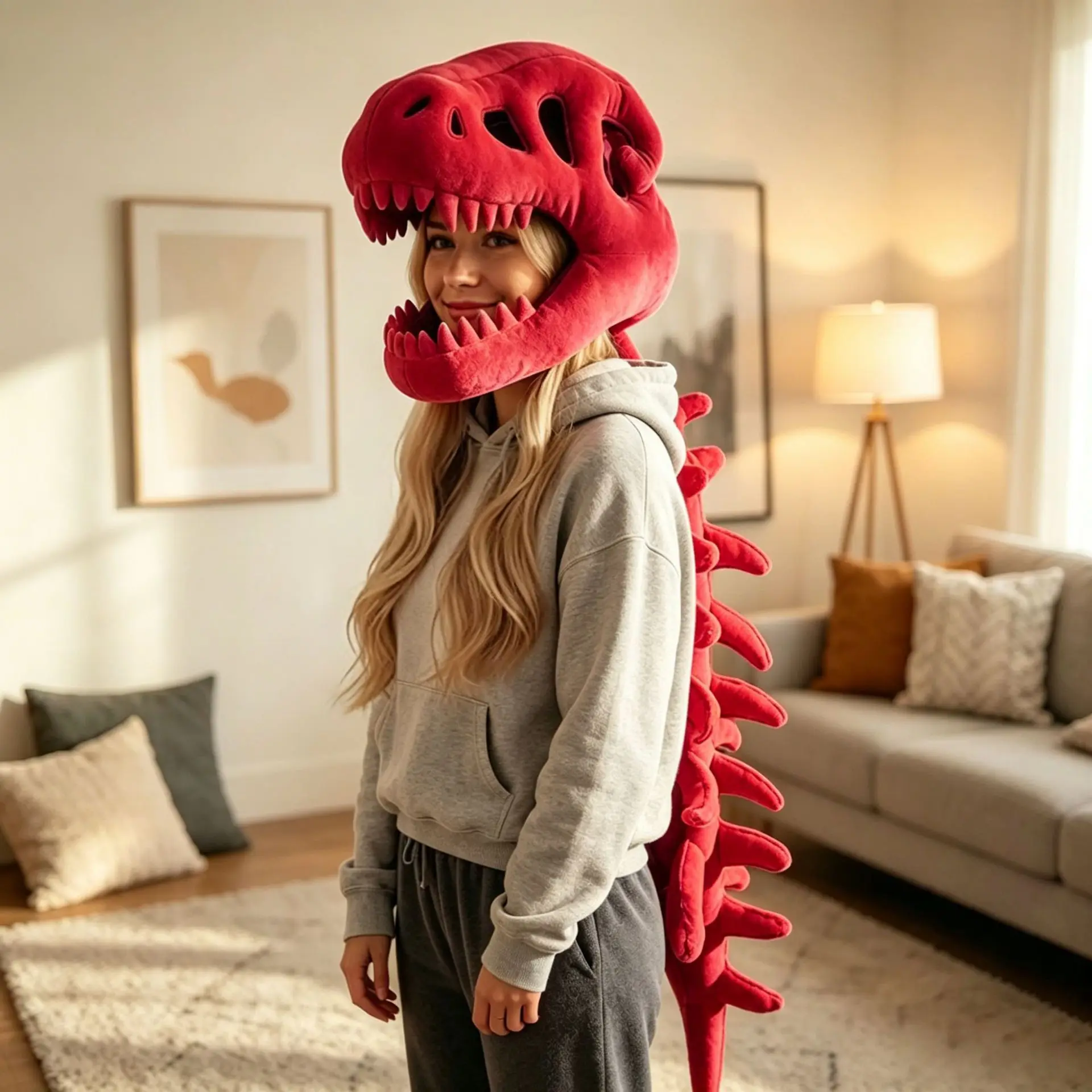 New Creative Plush Stuffed Dinosaur Skeleton Exoskeleton Hood Funny Prank Soft Cute Toy For Boyfriend Kids Gift Halloween Party