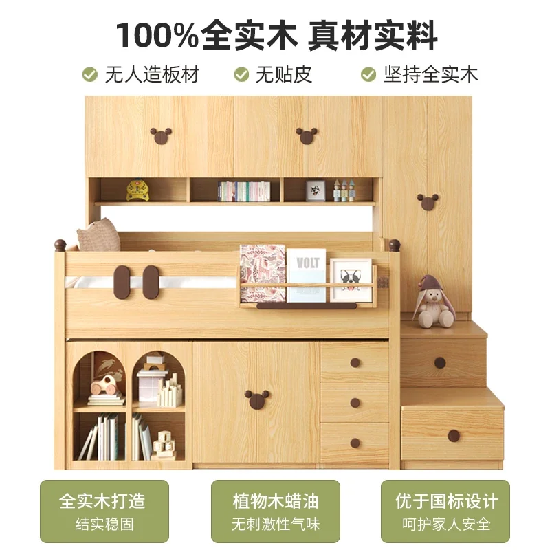 Cama de madeira maciça sob a mesa guarda-roupa cama infantil integrada